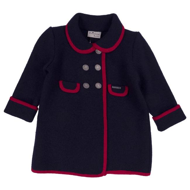 Picture of Marae Kids Girls Merino Wool Coat - Navy Red