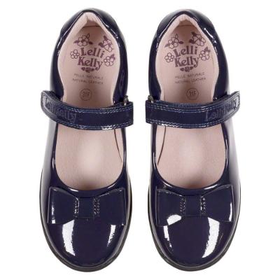Picture of Lelli Kelly Perrie Girls School Dolly Shoe With Bow F Fitting - Navy Patent 