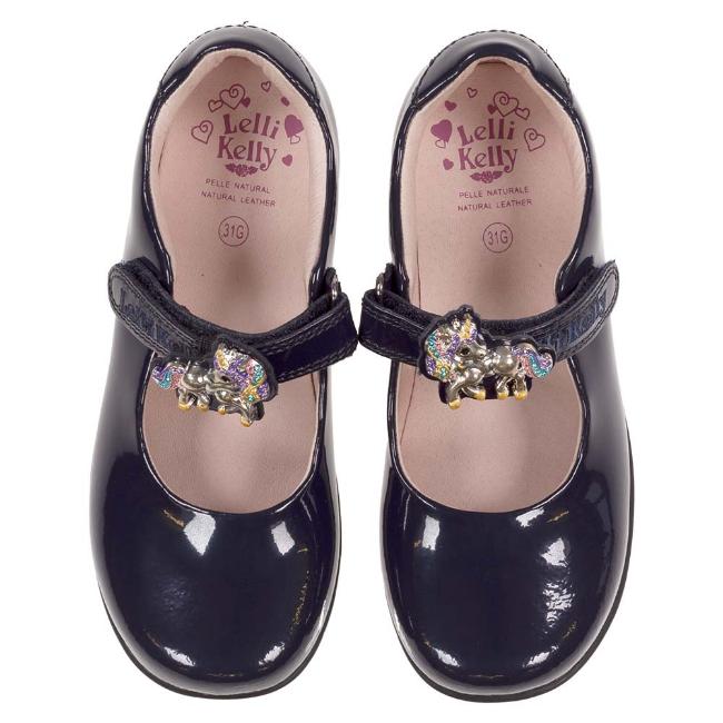 Picture of Lelli Kelly Bella 2 Unicorn School Shoe G Fitting - Navy Blue