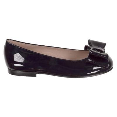 Picture of Panache Girls Double Bow Flat Pump Shoe - Navy Blue Patent