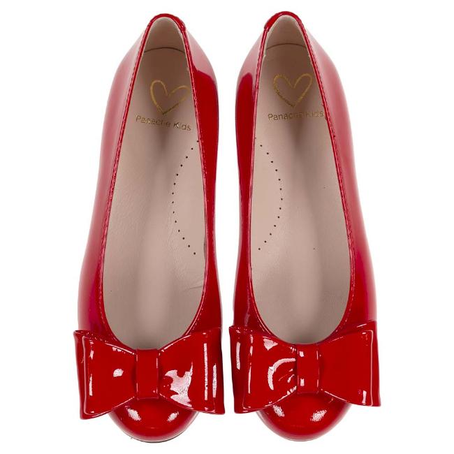 Picture of Panache Girls Double Bow Flat Pump Shoe - Red Patent