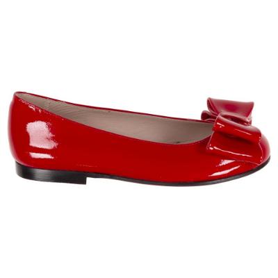 Picture of Panache Girls Double Bow Flat Pump Shoe - Red Patent