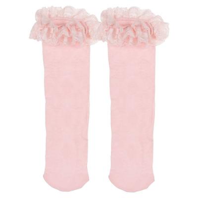 Picture of Meia Pata Girls Knee High Lace Sock With Lace Ruffle - Pale Pink