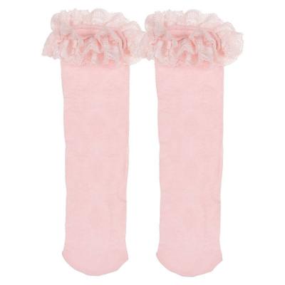 Picture of Meia Pata Girls Knee High Lace Sock With Lace Ruffle - Pale Pink