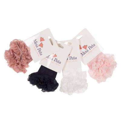 Picture of Meia Pata Girls Knee High Lace Sock With Lace Ruffle - Navy Blue
