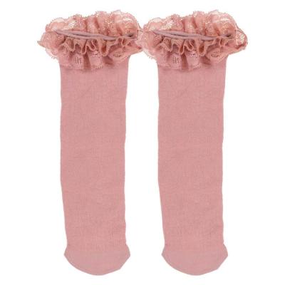 Picture of Meia Pata Girls Knee High Lace Sock With Lace Ruffle - Dark Pink