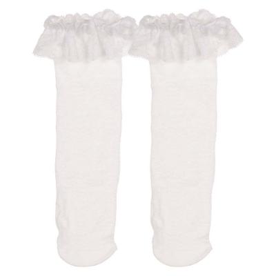 Picture of Meia Pata Girls Knee High Lace Sock With Lace Ruffle - White