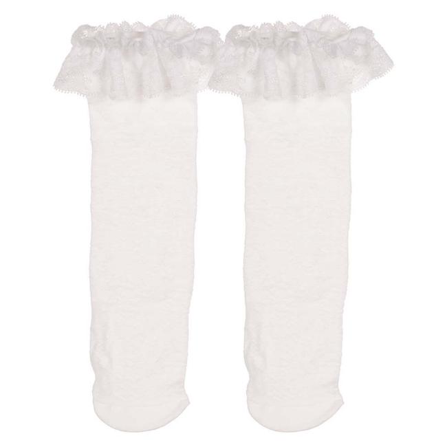 Picture of Meia Pata Girls Knee High Lace Sock With Lace Ruffle - White