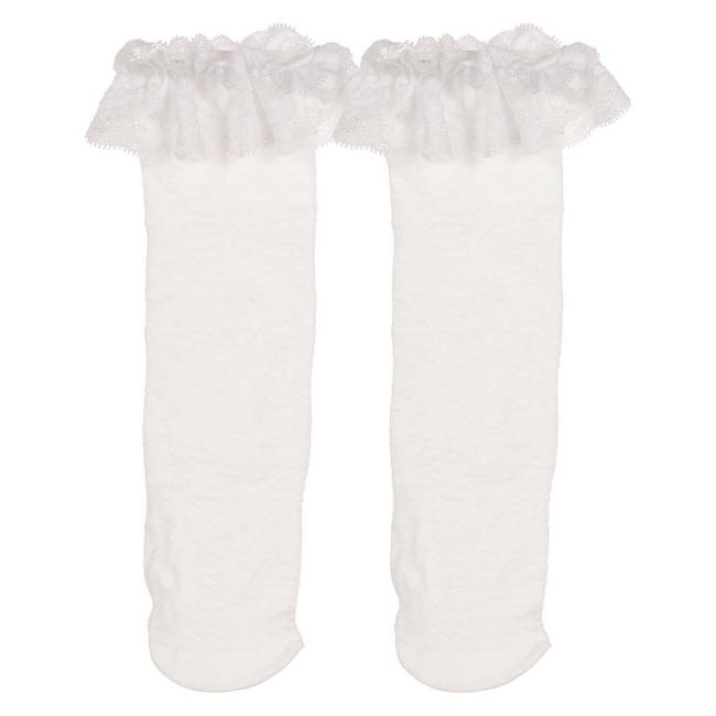 Picture of Meia Pata Girls Knee High Lace Sock With Lace Ruffle - White