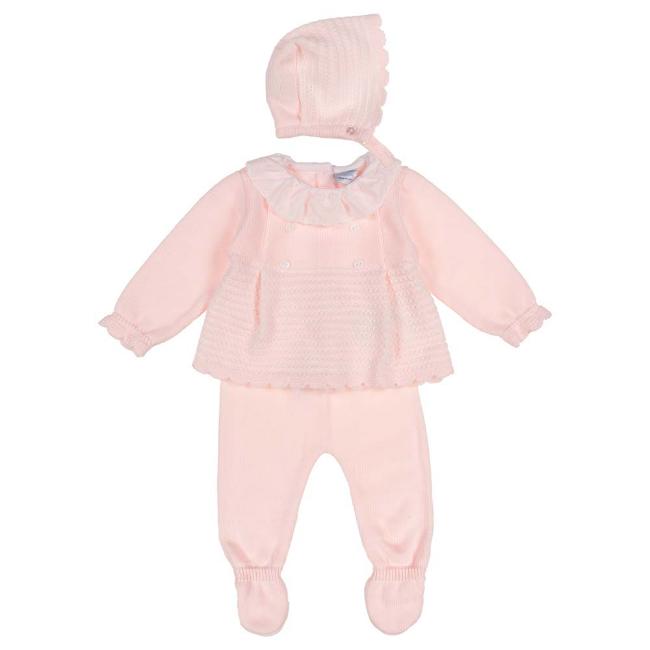 Picture of Sardon Boxed Knitted Baby Top Bonnet & Legging Set - Pale Pink