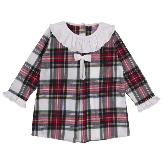 Picture of Rapife Girls Ruffle Collar Tartan Dress - White Red 