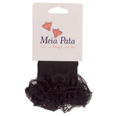 Picture of Meia Pata Girls Knee High Lace Sock With Lace Ruffle - Black