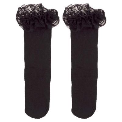 Picture of Meia Pata Girls Knee High Lace Sock With Lace Ruffle - Black