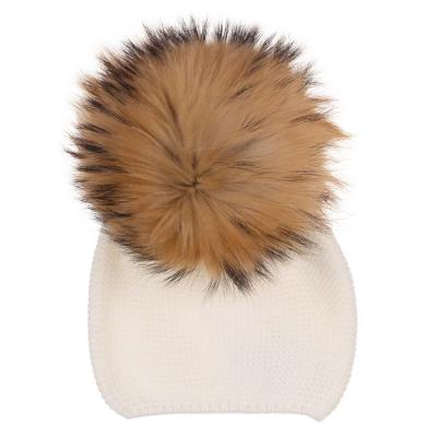 Picture of  Meia Pata Unisex Knitted Hat With Large Fur PomPom - Ivory