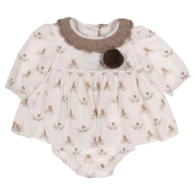 Picture of Foque Baby Girls Bear Print Dress & Pants Set - Ivory Beige
