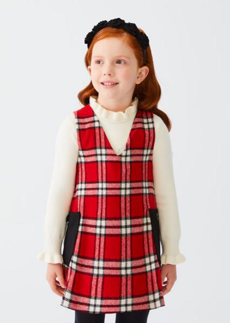 Picture of Abel & Lula Ruffle Top & Tartan Pinafore Set - Ivory Red Black