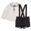 Picture of Foque Boys Shirt & Velvet Shorts Set With Detachable Straps - Black