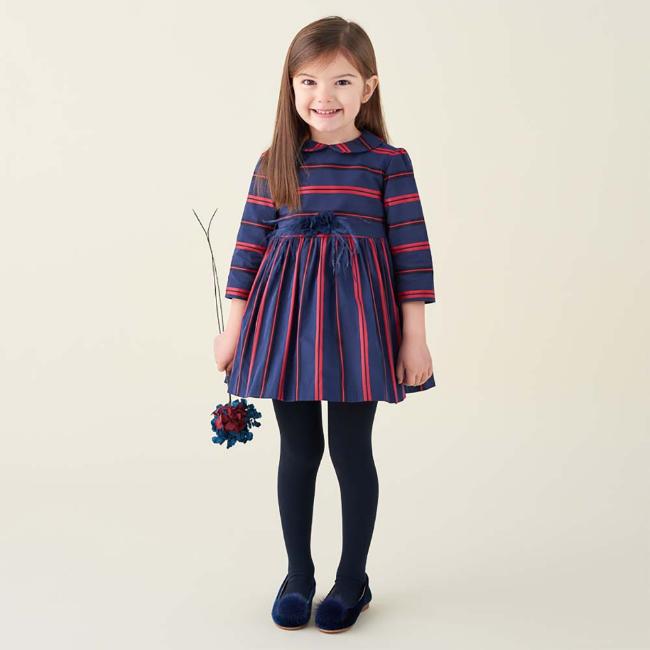 Picture of Foque Girls Striped Long Sleeve Dress - Navy Red
