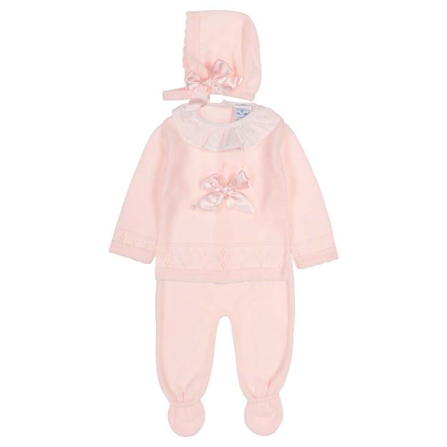 Picture of Sardon Baby Girls Boxed Baby Top Bonnet & Legging Set - Pale Pink