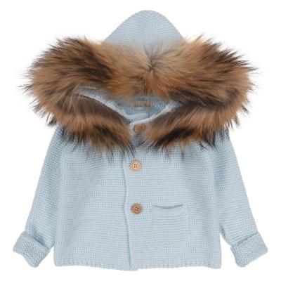 Picture of Meia Pata Unisex Knitted Hooded Coat With Fur Trim - Baby Blue