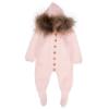 Picture of Juliana Baby Clothes Girls Fur Trimmed Hooded Pramsuit & Socks - Pale Pink