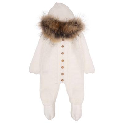 Picture of Juliana Baby Clothes Unisex Fur Trimmed Hooded Pramsuit & Socks - Ivory