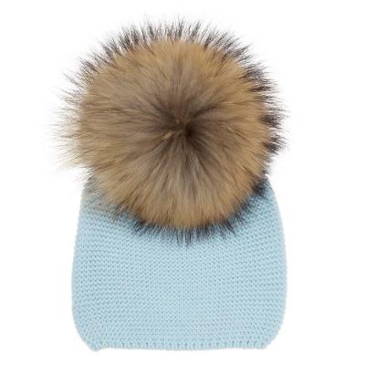 Picture of Meia Pata Unisex Knitted Hat With Large Fur PomPom - Pale Blue