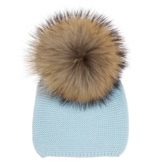 Picture of  Meia Pata Unisex Knitted Hat With Large Fur PomPom - Pale Blue