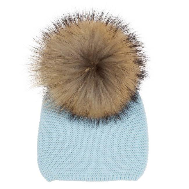 Picture of Meia Pata Unisex Knitted Hat With Large Fur PomPom - Pale Blue
