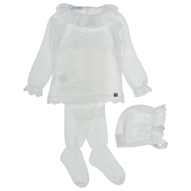 Picture of Juliana Baby Clothes Girls Ruffle Collar 3 Piece Set  - White