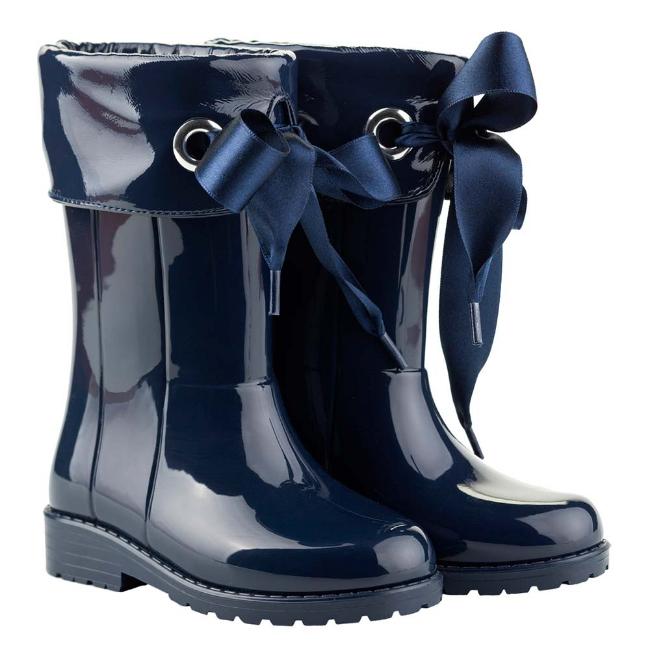 Picture of Igor Campera Girls Ribbon Tie Rainboot - Navy Blue 