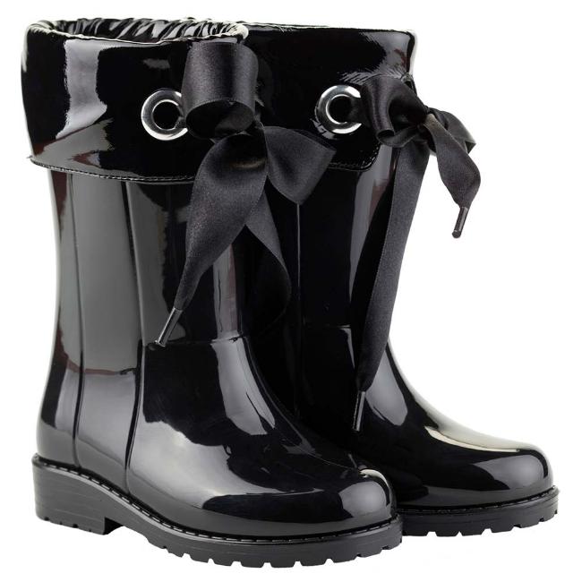 Picture of Igor Campera Girls Ribbon Tie Rainboot - Black 