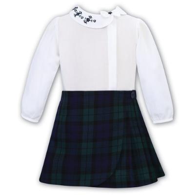 Picture of Sarah Louise Girls Checked Skirt & Blouse Set - Navy