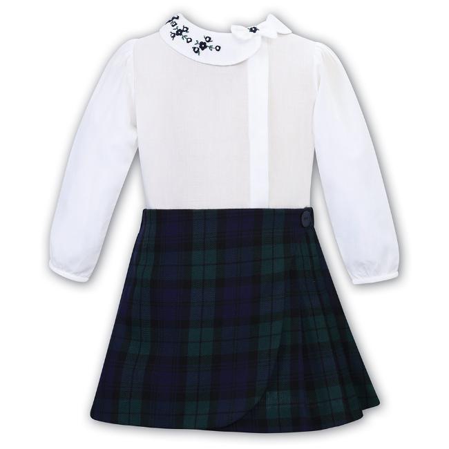 Picture of Sarah Louise Girls Checked Skirt & Blouse Set - Navy