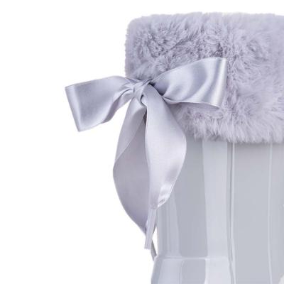 Picture of Igor Campera Girls Soft Fur Cuff Ribbon Tie Rainboot - Light Grey