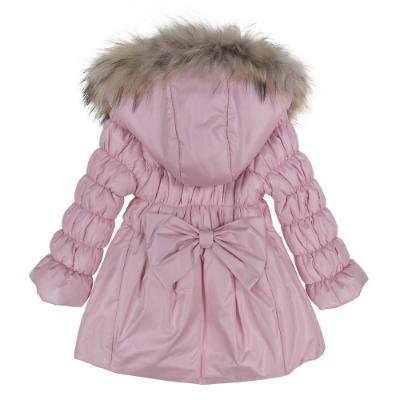 Picture of Bufi Girls Bow Front Coat With Natural Fur Trimmed Hood - Pink