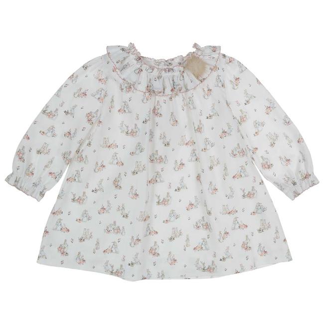 Picture of Purete du... bebe Girls Ruffle Collar Rabbit Print Dress - White Pink 