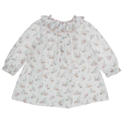 Picture of Purete du... bebe Girls Ruffle Collar Rabbit Print Dress - White Pink 