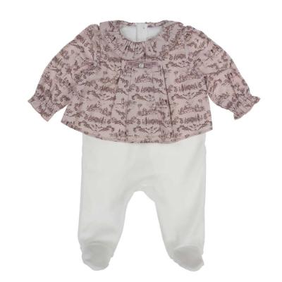 Picture of Purete du... bebe Girls Velour & Etoile Print Babygrow - White Pink