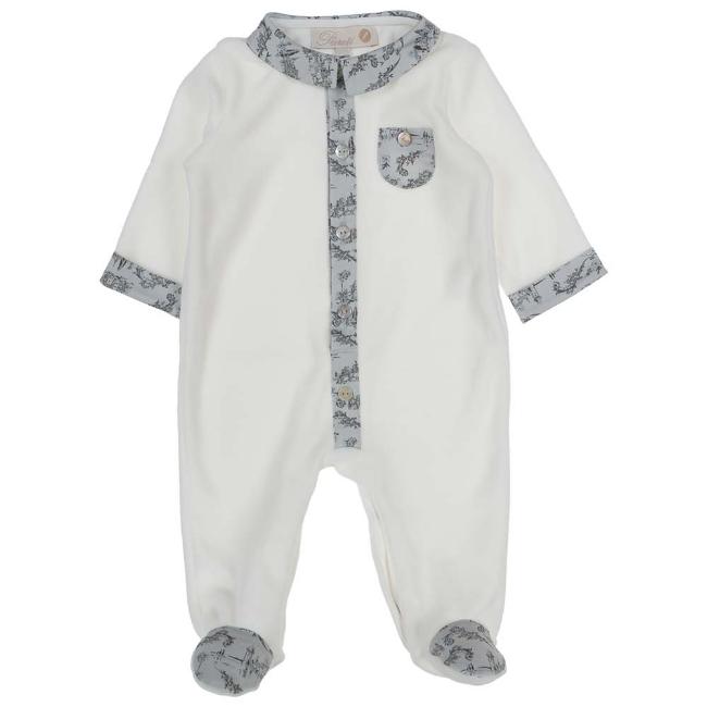 Picture of Purete du... bebe Boys Velour & Etoile Print Babygrow - White Blue