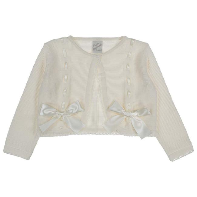 Picture of Pretty Originals Girls Large Satin Bow Knit Cardigan - Cream