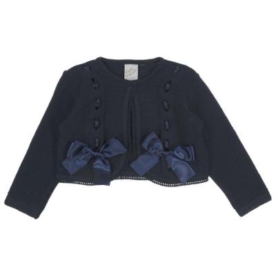 Picture of Pretty Originals Girls Large Satin Bow Knit Cardigan - Navy Blue