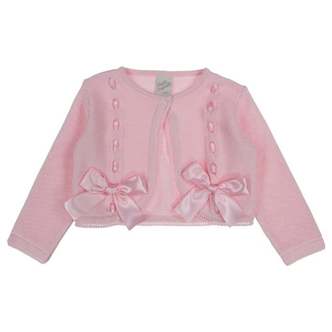 Picture of Pretty Originals Girls Large Satin Bow Knit Cardigan - Pink