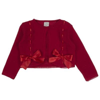Picture of Pretty Originals Girls Large Satin Bow Knit Cardigan - Dark Red
