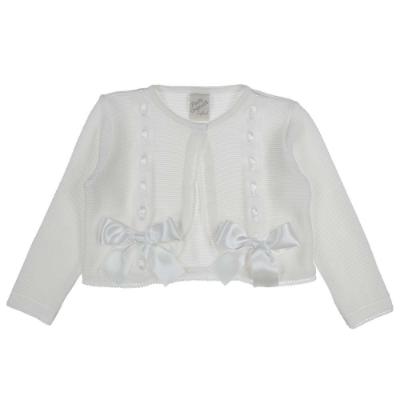Picture of Pretty Originals Girls Large Satin Bow Knit Cardigan - White