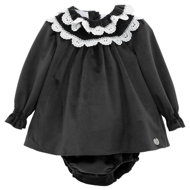 Picture of Foque Baby Girls Velvet Dress & Pants Set - Black