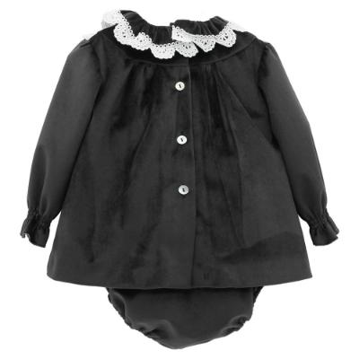 Picture of Foque Baby Girls Velvet Dress & Pants Set - Black