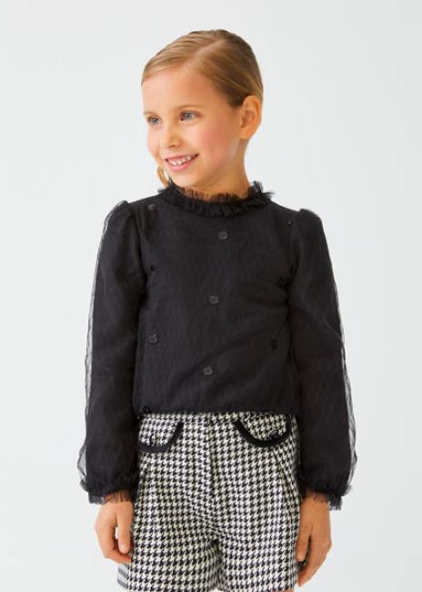 Picture of Abel & Lula Girls Houndstooth Shorts & Tulle Blouse Set - Black