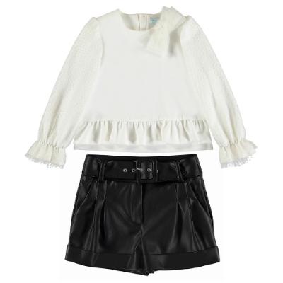 Picture of Abel & Lula  Girls Tulle Blouse & Leathered Shorts Set - Ivory Black 