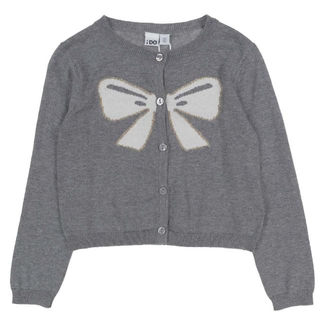 Picture of iDo Girls Large Bow Knitted Cardigan - Grey Cream